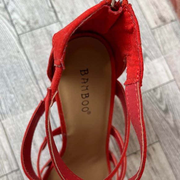 Orange Strappy Chunky Heels - Picture 7 of 7